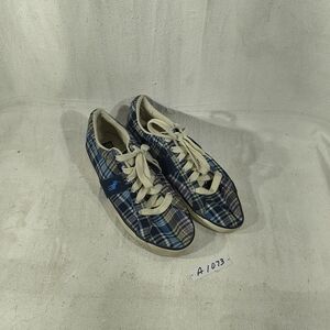 Ralph Lauren Blue Plaid Sneakers with Cream Accents